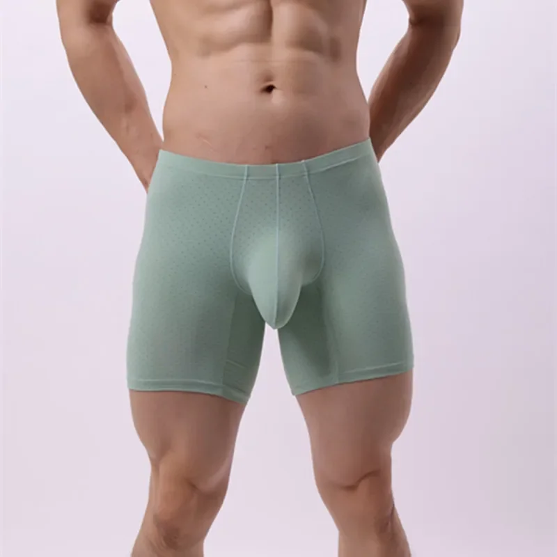 

Men‘s Boxy Underwear Ice Silk Mesh Beathable Elastic Sports Panties Youth Mid-rise U Convex Pouch Boxer Shorts Student Leg Trunk