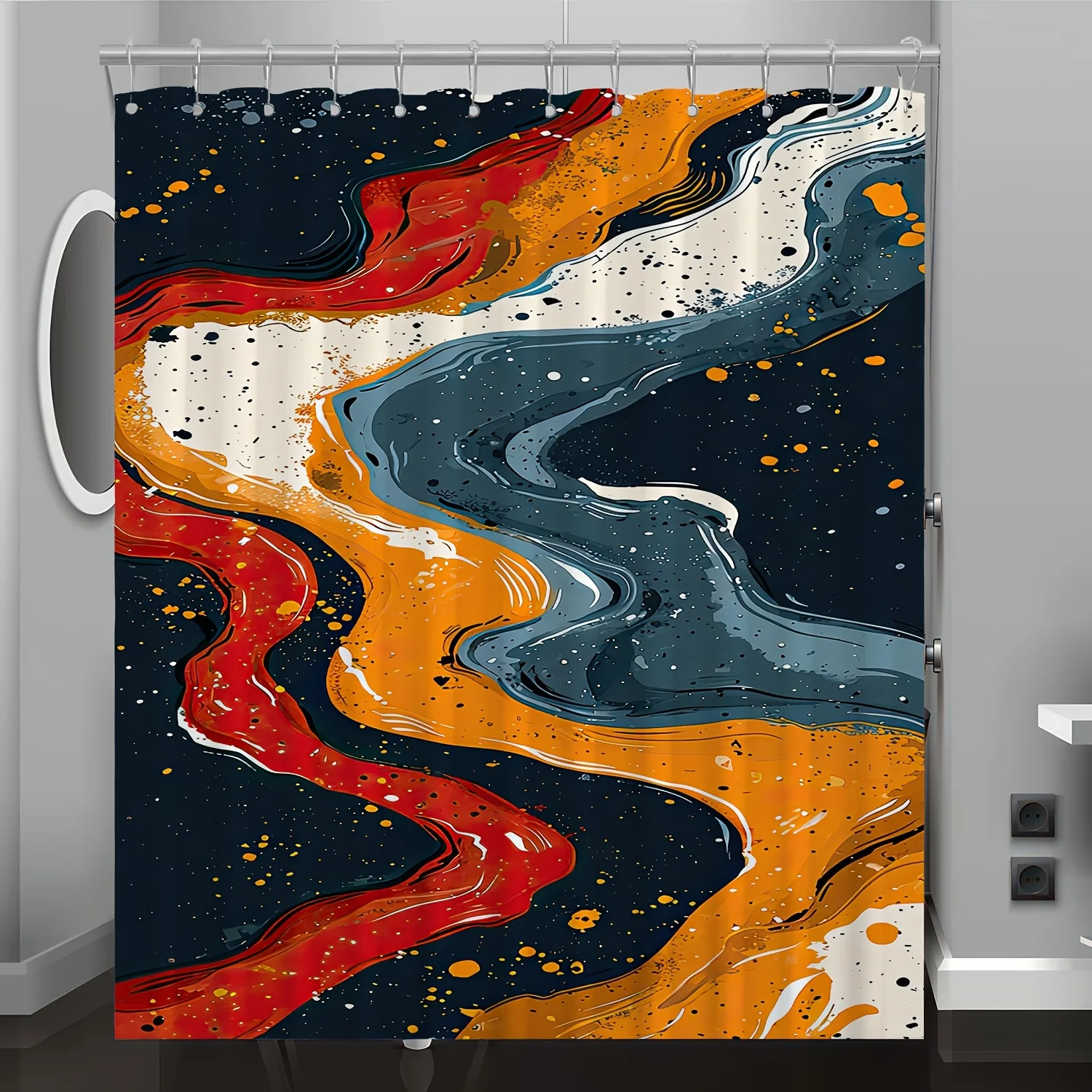 

1pc Fashion Art Abstract Pattern Digital Print Shower Curtain, Bathroom Home Decor with Free Hooks, Machine Washable, All-Season