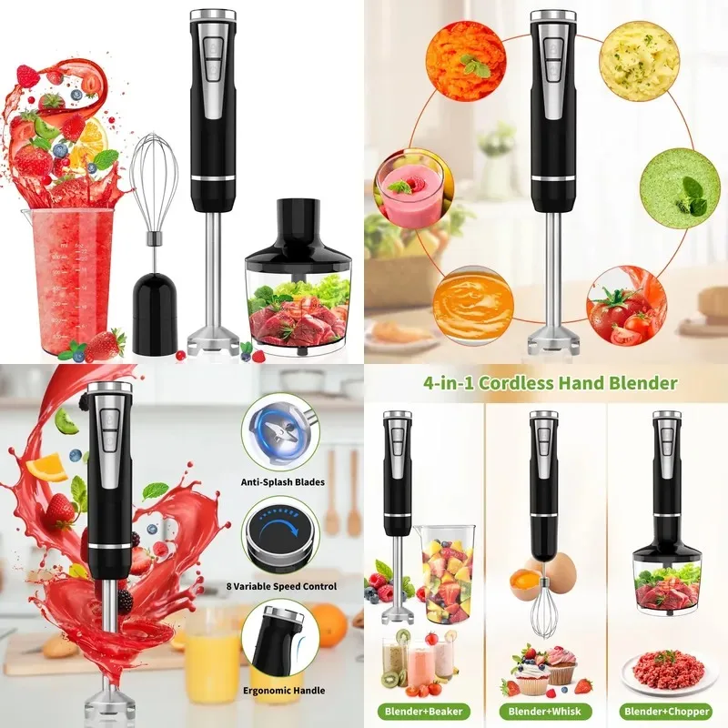 Portable Cordless Hand Blender Electric Food Blender and Multifunctional Juicer with USB/Battery Powered Hand Blender