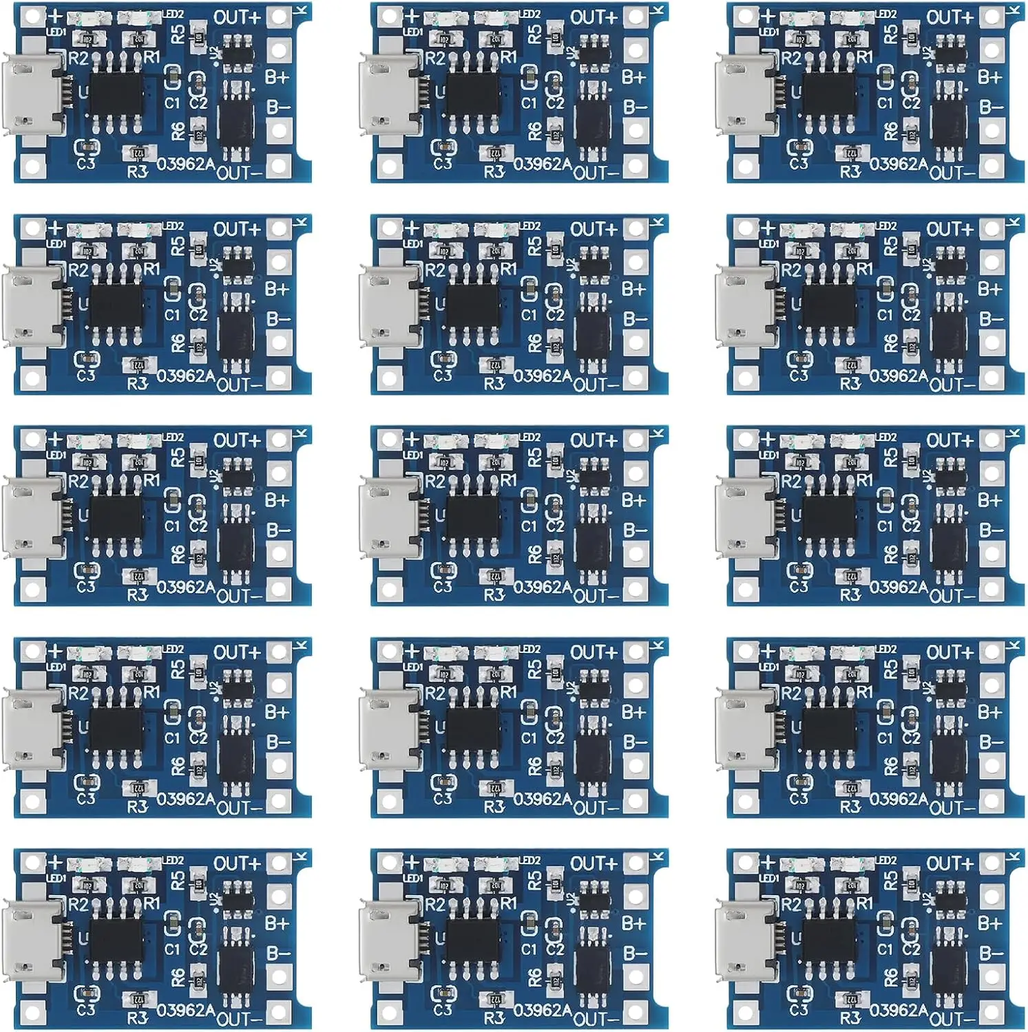 10Pcs 15Pcs 20Pcs 5V 1A TP4056 Charging Module Micro USB Lithium Battery Charger Board with Protection (Micro USB)