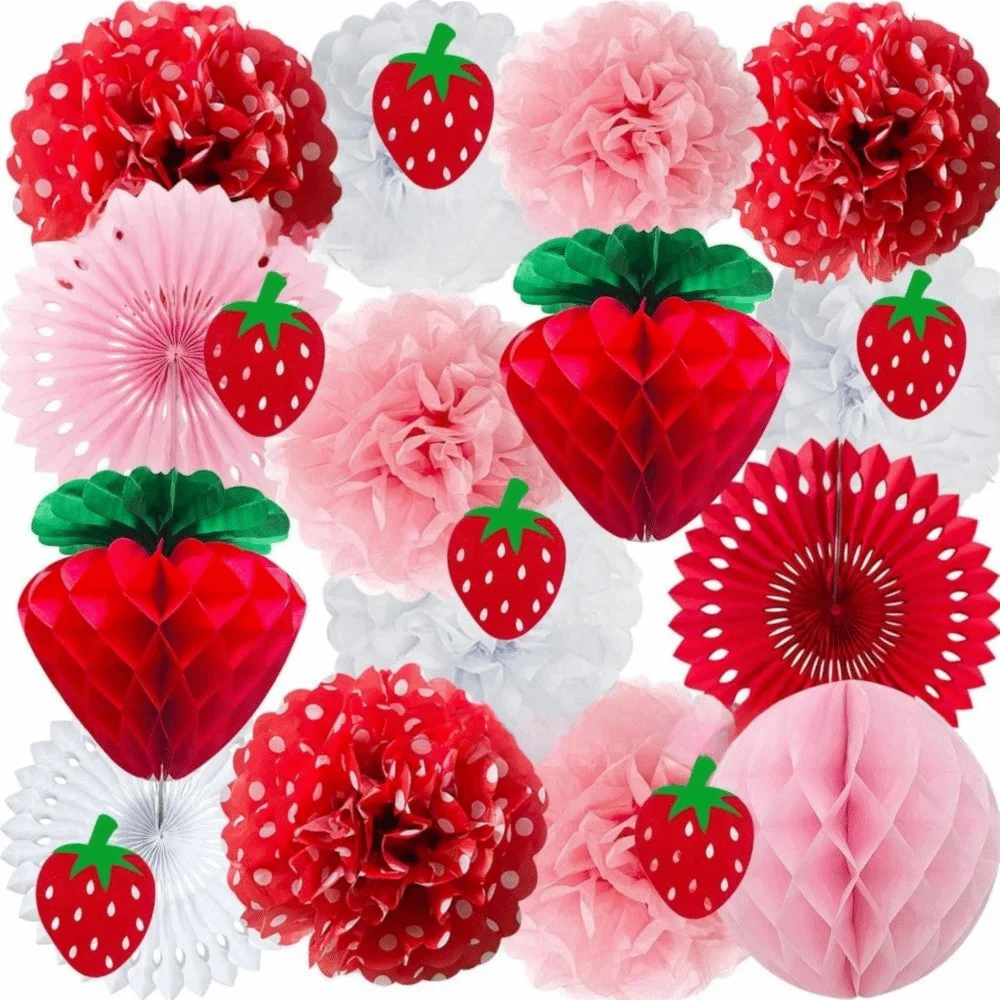 

22PCS Red&Pink 3D Paper Flower Atmosphere Decoration Tissue Honeycomb Flower Paper Ornament Accessories Hanging Decoration