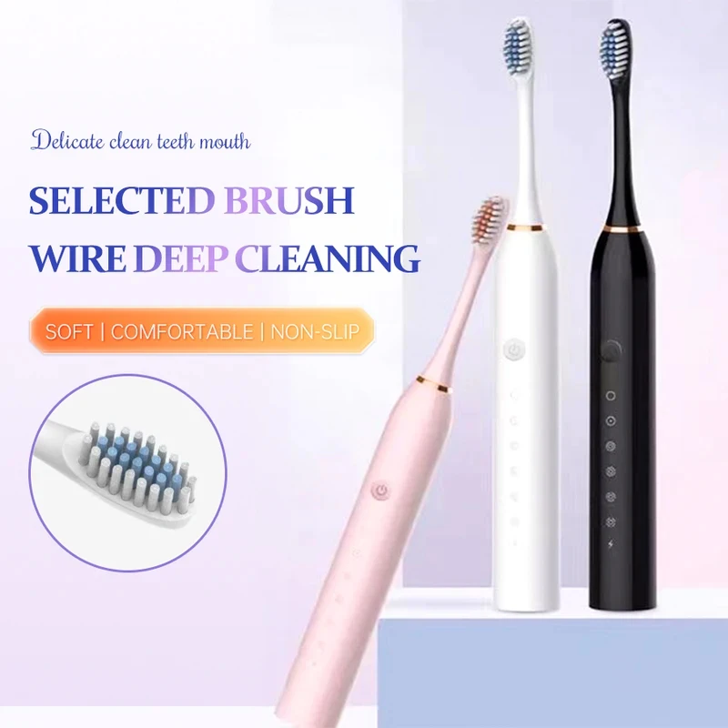 6-Speed Ultrasonic Electric Toothbrush USB Rechargeable Waterproof Soft Bristles For Adults Couples