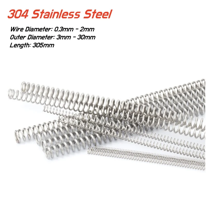 304 Stainless Steel Long Compression Springs Wire Dia 0.3/0.4/0.5/0.6/0.7/0.8/1/1.2/1.5/2mm Length 305mm Y-type Pressure Springs