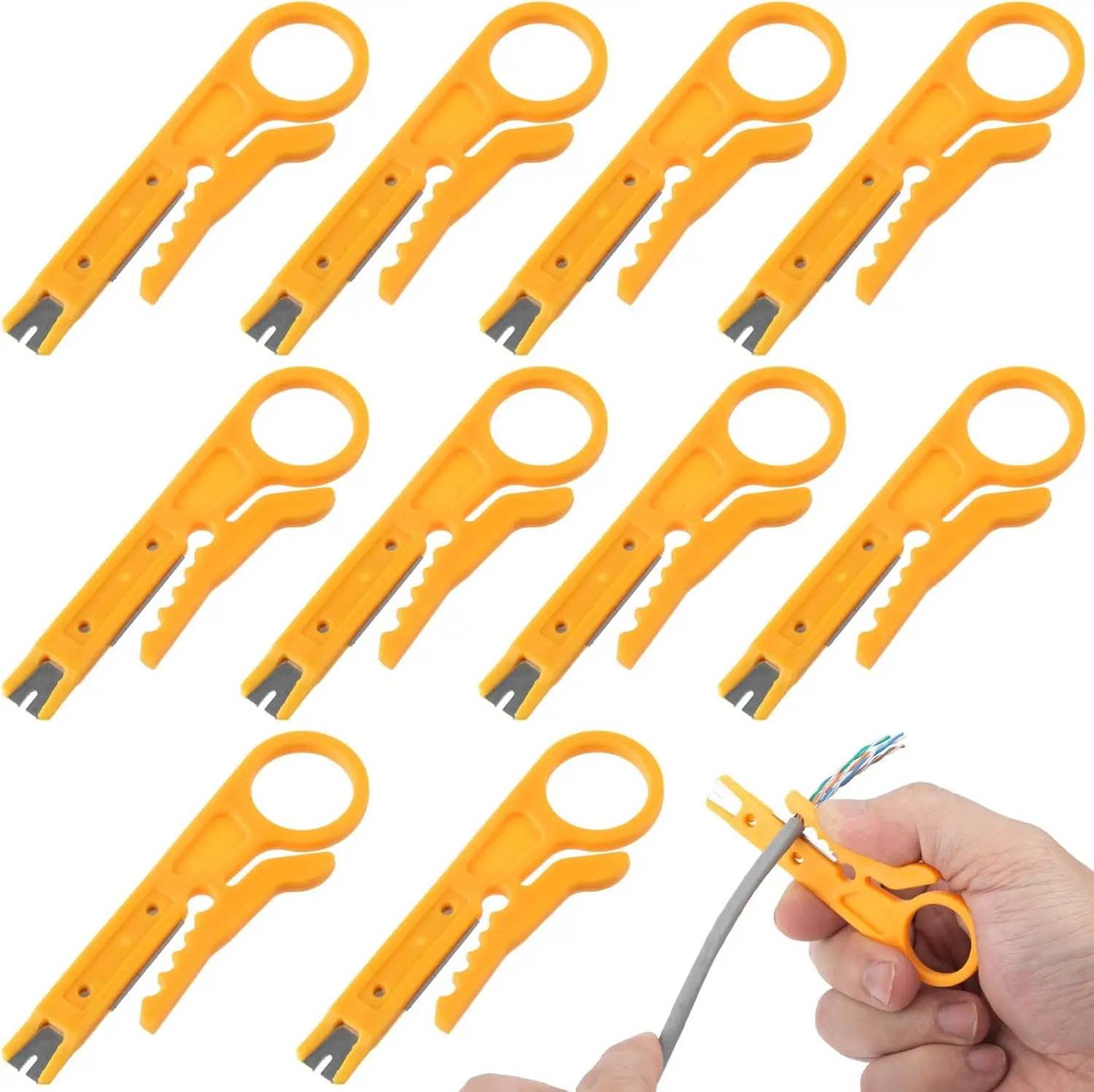 10pcs Wire Stripper with Secure Finger Loop, Cable Stripper Cutter Tool, Wire Punch Down Tool for Diameter 5-6.2mm Cables Wires