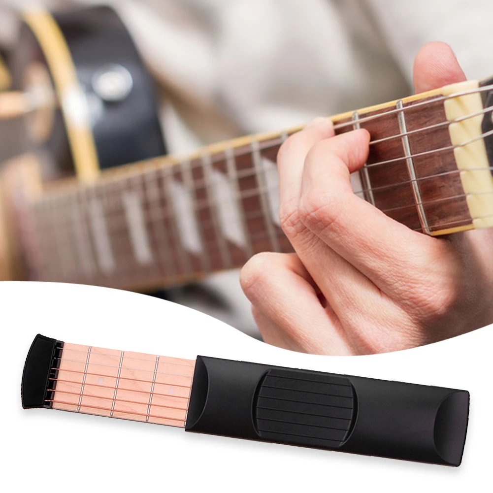 6 String 4/6 Fret Model Portable Pocket Guitar Neck Chord Trainer Sapele Wood Guitar Practice Tool for Trainer Beginner Black