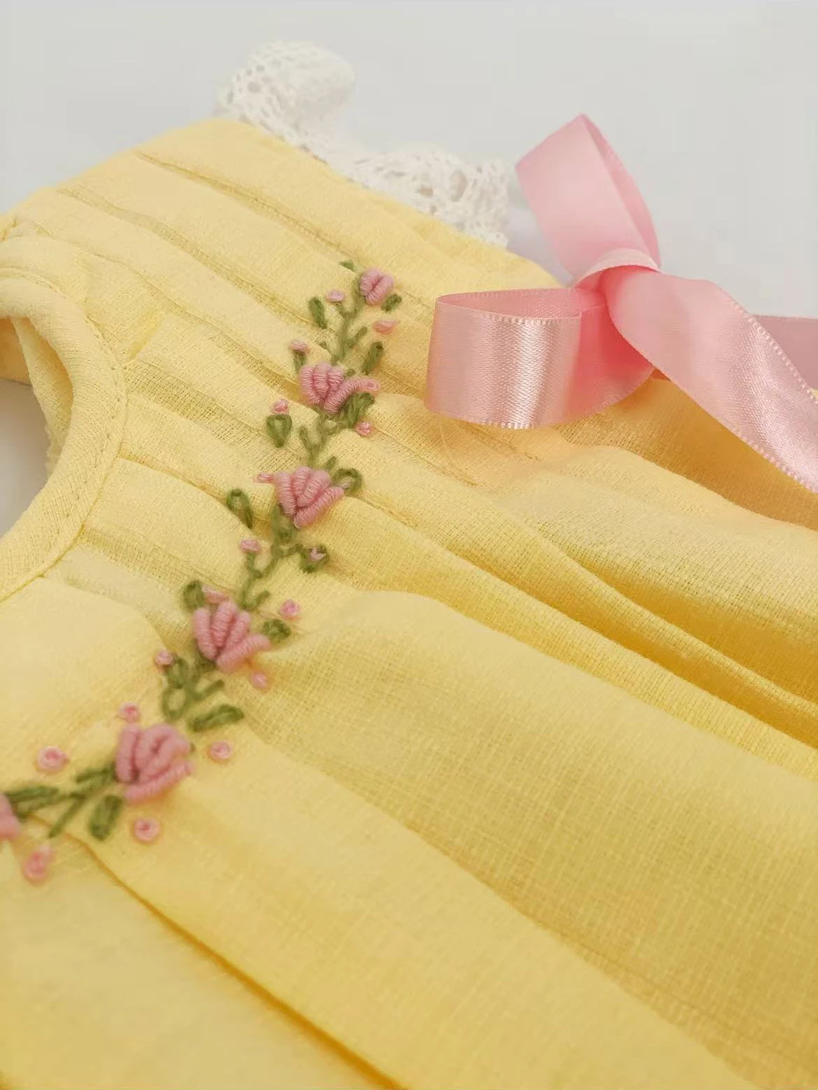 0-12Y Baby Girl Summer Handmade Flower Embroidery Vintage Princess Yellow Dress for Birthday Photography Holiday Eid B400