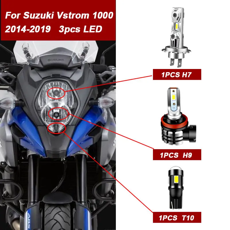 3Pcs Motorcycle 9600LM LED Headlight High Low Beam Parking Light Bulbs Kit For Suzuki Vstrom 1000 2014-2016 2018 2019