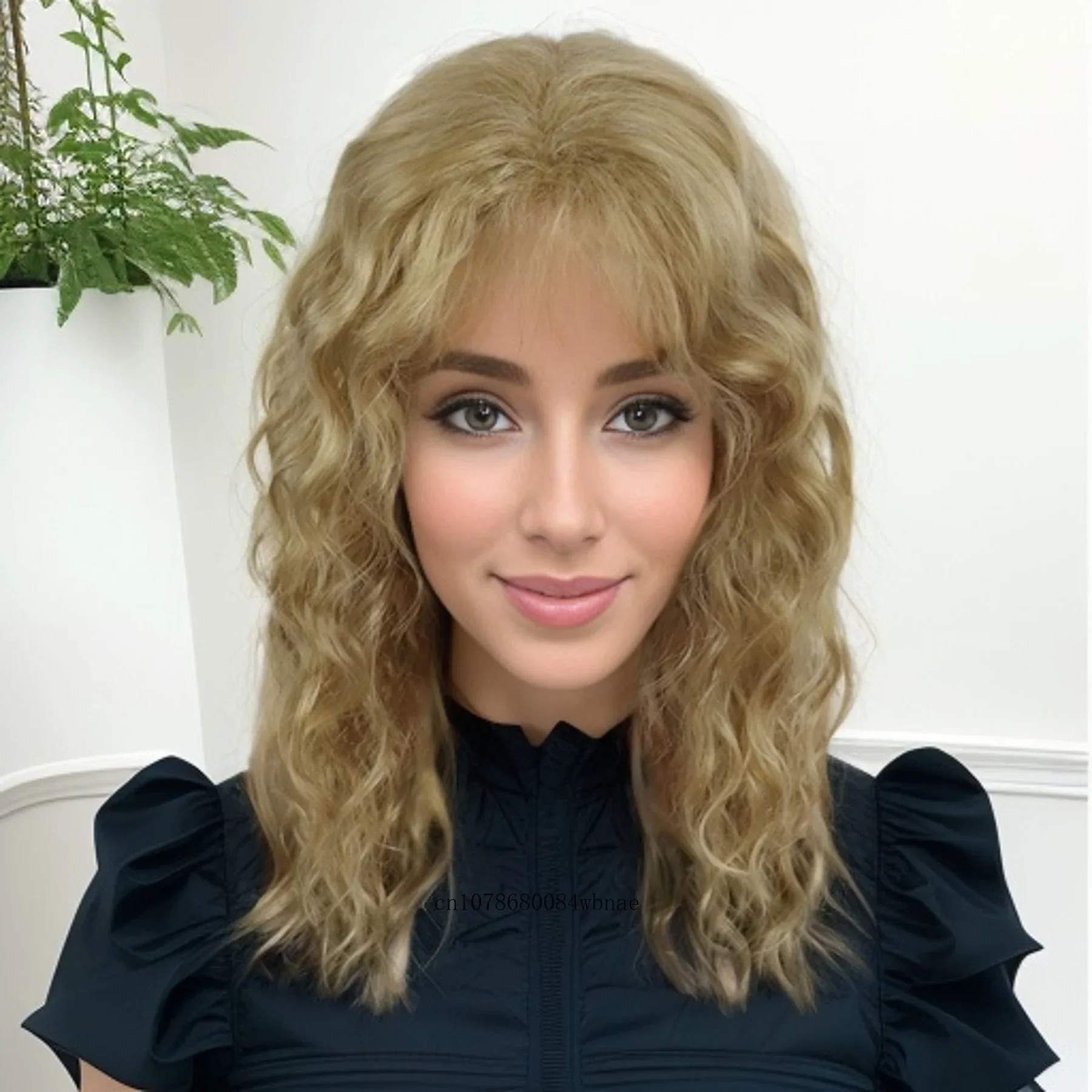 

Blonde Long Wavy Synthetic Wigs for Women Lady Halloween Cosplay Wig with Bangs Natural Wave Carnival Party Hair Replacement Wig