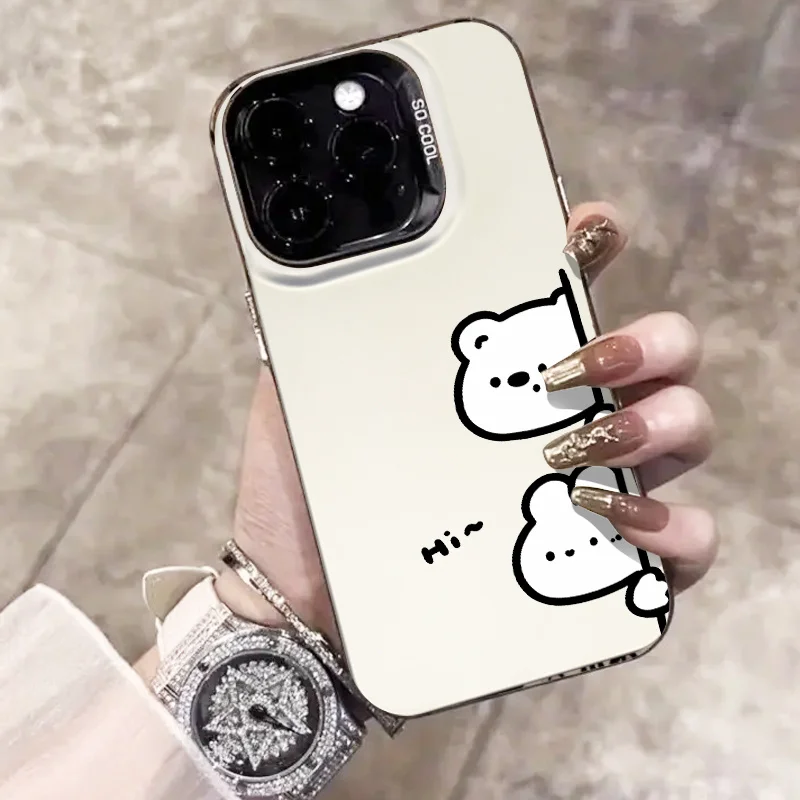 

Противоударный нескользящий матовый чехол для мобильного телефона с милым мультяшным медведем и кроликом, подходит для iPhone 16, 15, 14, 13, 12, 11 Pro Max Plus