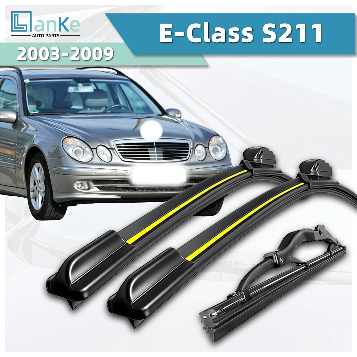 Lanke Wiper Fit For Mercedes Benz E-Class S211 (2003-2009) Natural Rubber Strip Boneless Silent Car Windshield Wiper Blade