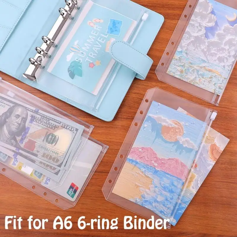 A5/A6 Clear Zipper Budget Envelopes 12Pcs 6 Holes Loose Leaf Binder Pockets Cash File Pouches For Notebook Accessories - view 5