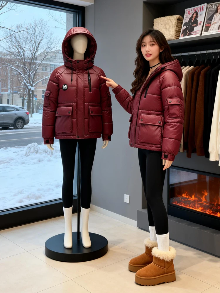 

Модная короткая стеганая куртка для женщин: свободный крой, теплая, больших размеров, зимнее пальто в корейском стиле, для повседневной носки, с капюшоном, на молнии