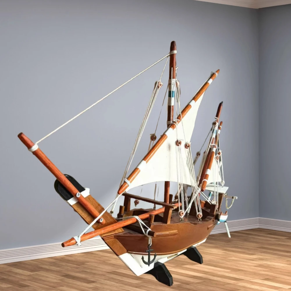 เรือใบไม้เครื่องประดับจําลอง STATIC เรือตกแต่งบ้าน Creative CRAFT เรือของขวัญ Smooth Sailing เครื่องประดับ