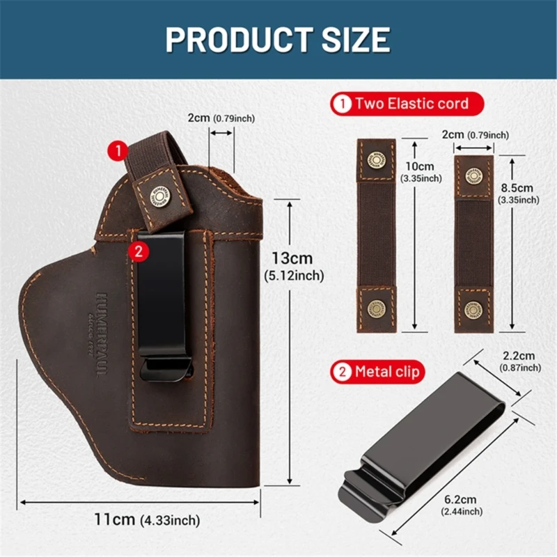 Leather Holsters with Metal Clip Concealed Carry Holsters Inside Waistband Holsters Waterproof Handgun Holsters