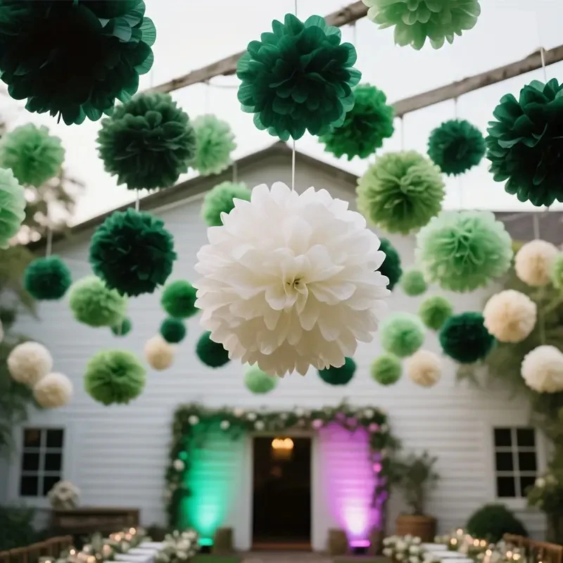 30 Pieces of Bohemian Style Green Sage Paper Flower Balls with Butterfly Decorations - DIY Hanging Decorations for Weddings, Birthday Parties, Graduation Ceremonies, Halloween, and Christmas - Indoor and Outdoor Party Decorations, No Power Required view 5