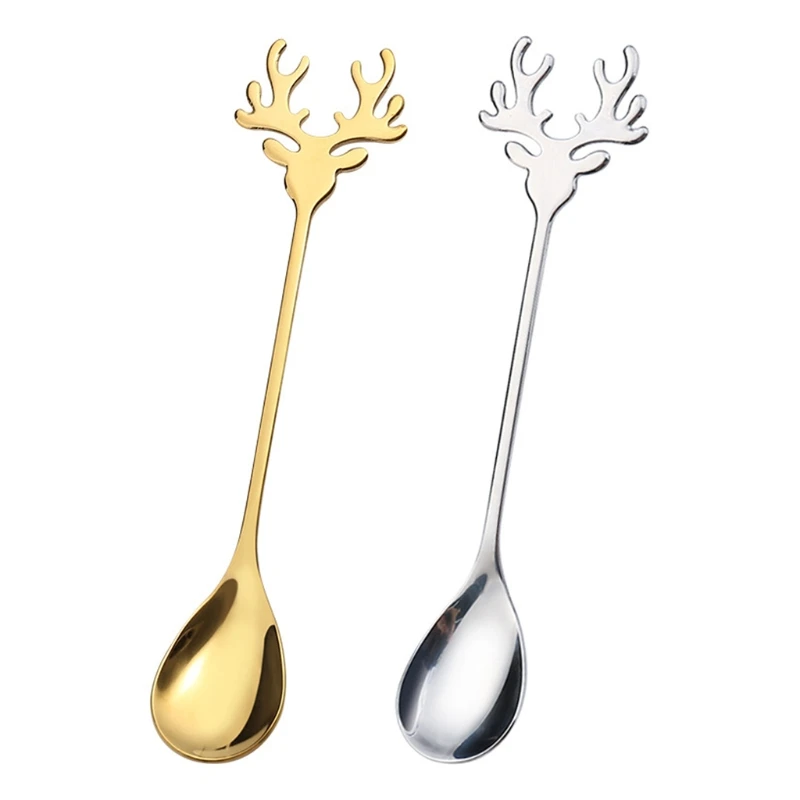 

Stainless Steel Cartoon Christmas Elk Spoon Deer for Head Mini Ice Cream Spoons Coffee Dessert Stirring Spoon Drop ship