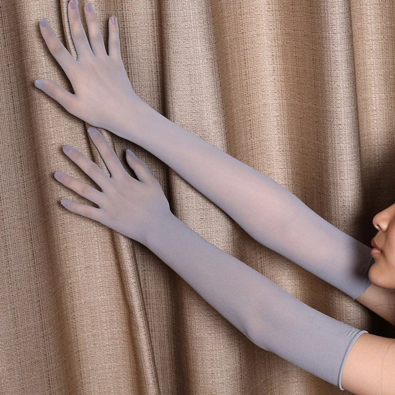 Women Sexy Lace Thin Transparent High Elasticity Long Gloves Nightclub Cosplay Man Solid Seamless Tight Stocking Gloves Sunscree