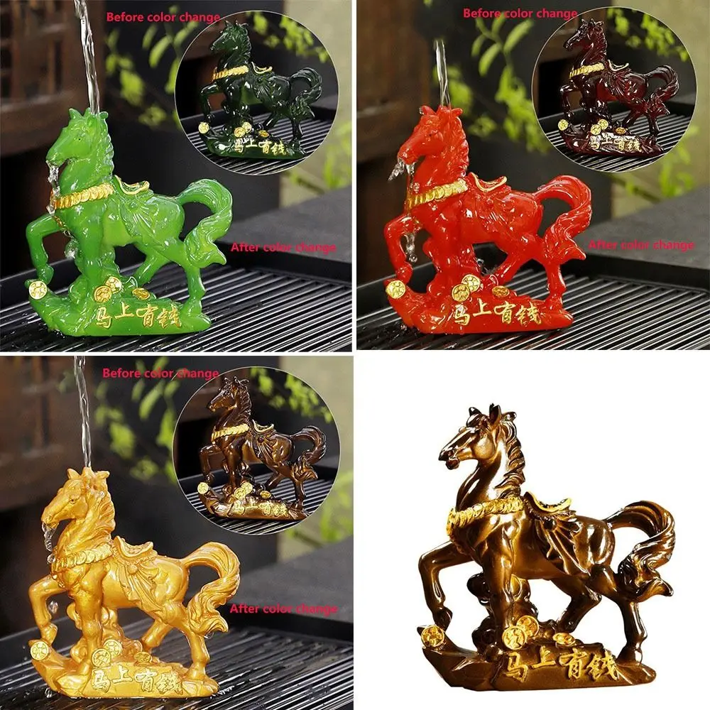 Color Changing Colored Tea Pet Money Symbol Base High Temperatures Resin Horse Statue Wealth Display 12cm