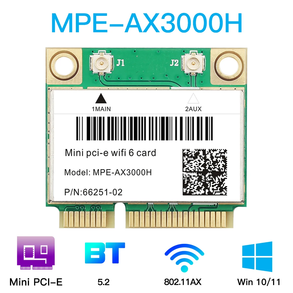 WiFi 6 MPE-AX3000H Dual Band Wireless Adapter Bluetooth 5.2 2.4G/5G Mini Pcie Network Card For Intel AX200 Win10/win11-64 bit