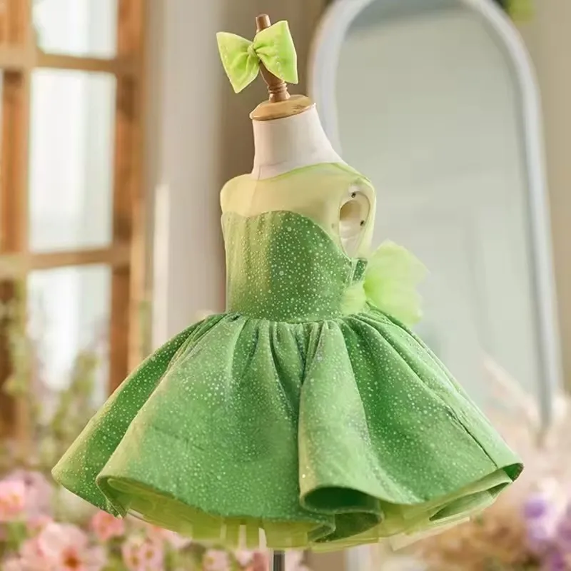 

Cute Green Sleeveless Flower Girl Dress Knee Length Princess Baby Wedding Birthday Party Holiday Gown