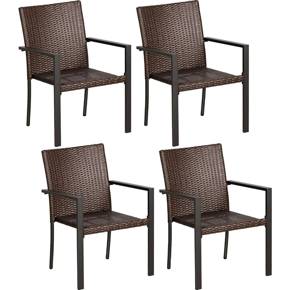 Set of 4 Stackable Wicker Dining Chairs for Outdoor Patios - Rattan Porch Seating