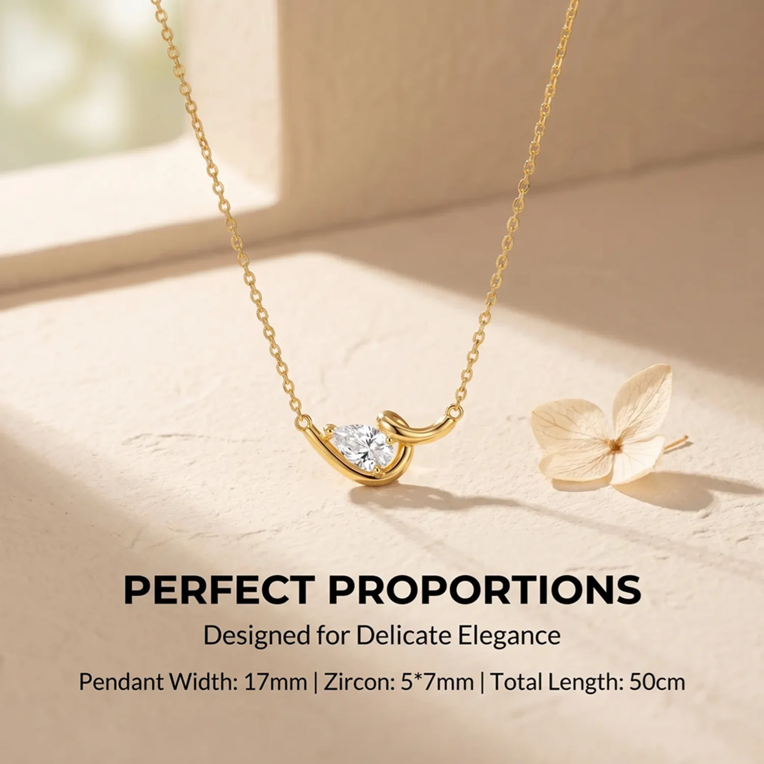 Moonmory Halskette mit tropfenförmigem Messinganhänger im schlichten Design für Damen, 18 Karat vergoldet, 50 cm verstellbare Kette, Muttertag – Detail 12