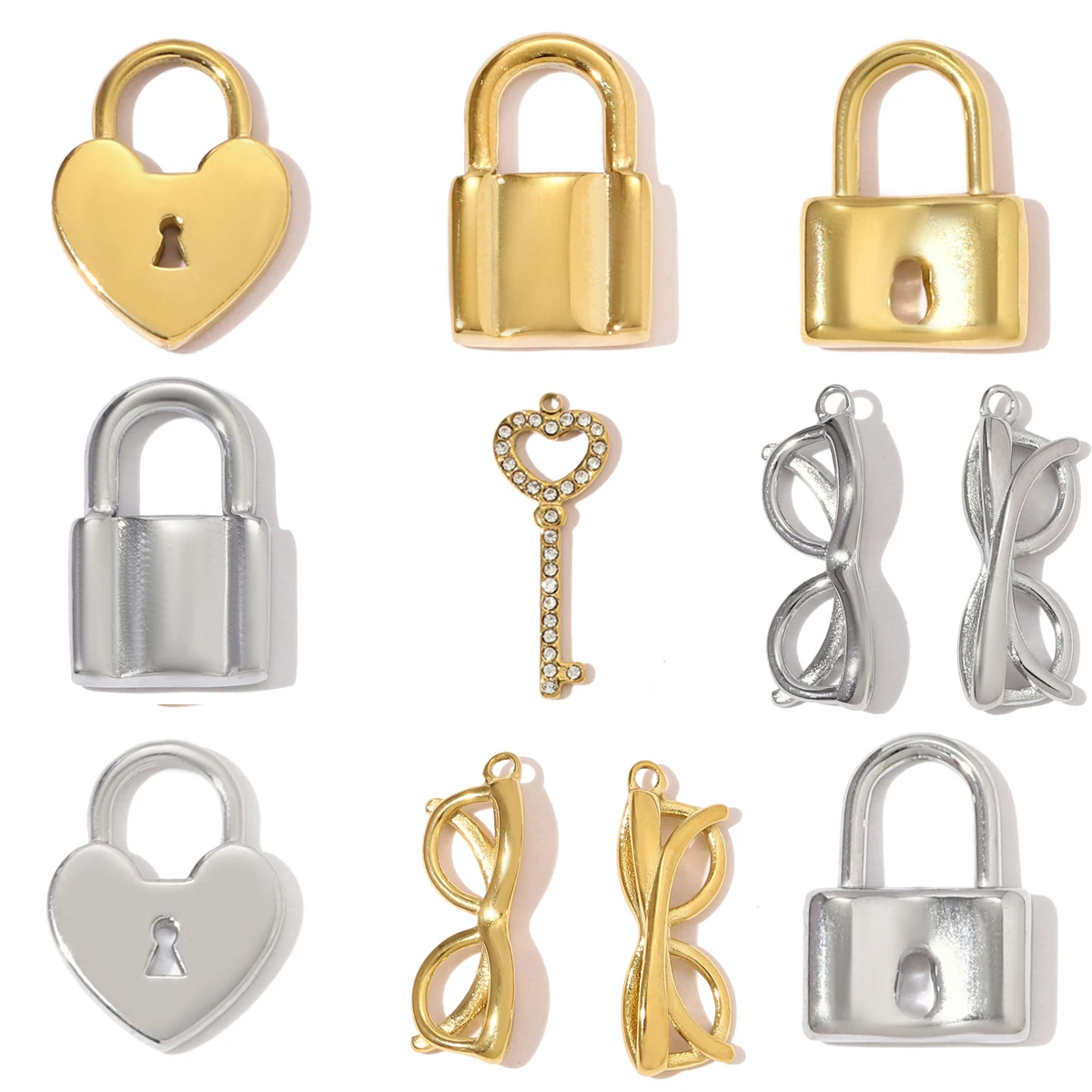 3 pièces/lot en acier inoxydable coeur serrure clé collier pendentif bricolage boucle d'oreille charme mode femmes résultats de bijoux