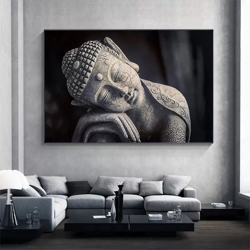 Black And White Meditating Buddha Statue Canvas Painting Buddhism Posters Prints Wall Art Pictures for Living Room Home Decor