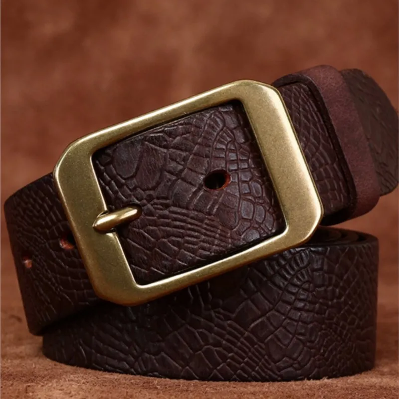 Embossed patterned top layer cowskin belt men's leather pin versatile casual