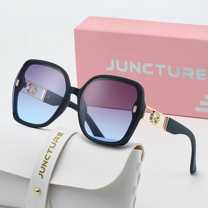 JUNCTURE Vintage Mode Frauen Sonnenbrille Quadratische Sonnenbrille Niet Inlay Dame Gläser Party Urlaub Geschenke Sonnenbrille für Frauen