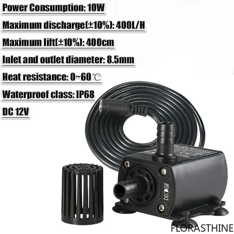 Ultra-quiet DV12V Solar Brushless Water Pump 400L/H Computer Cooled Circulation Water Fountain and Land Pump