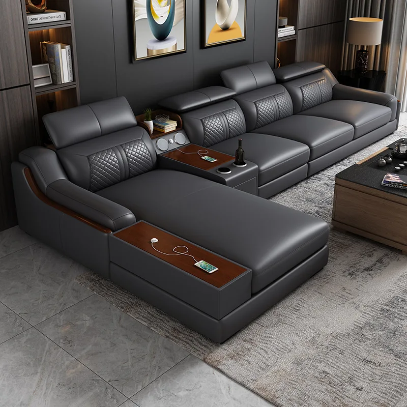 Leather sofa simple modern size apartment living room corner sofa combination Nordic latex technology cloth functional sofa