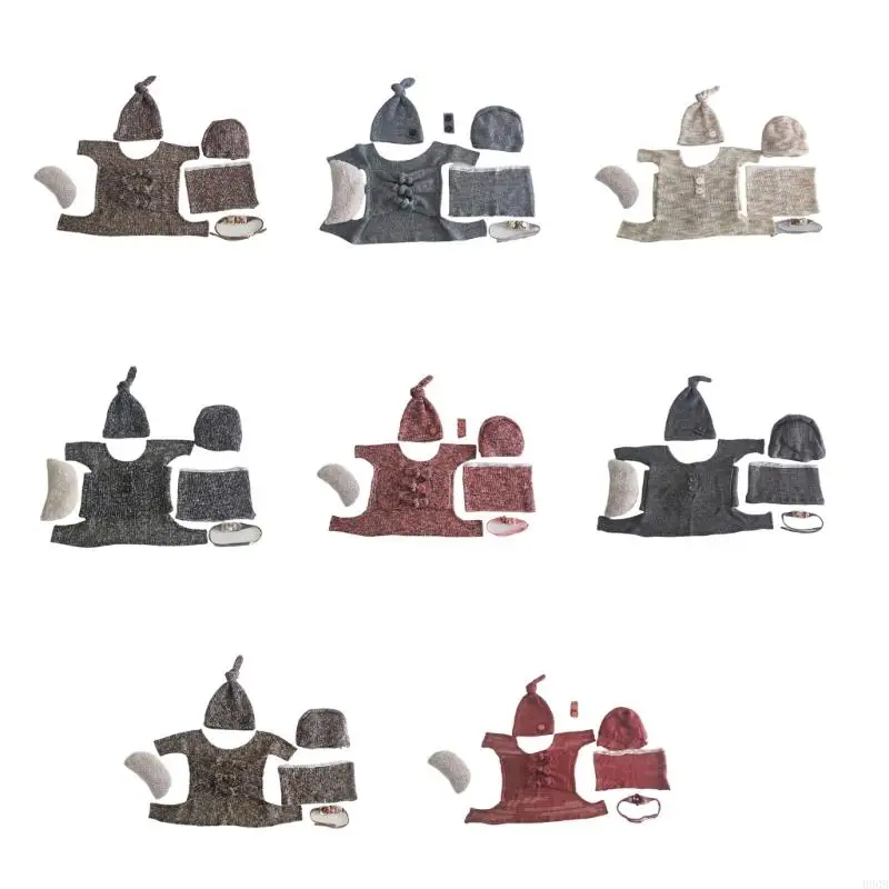 090B 신생아 샤워 선물 사진 소품 모자 베개 니트 랩 타월 Photostudio 액세서리