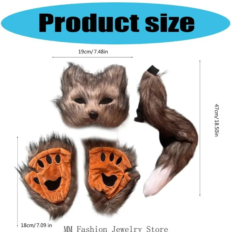 D0UB – ensemble d'accessoires Costume pour chats, masque demi-visage, gants pattes chats, queue chat, Costumes Cosplay,