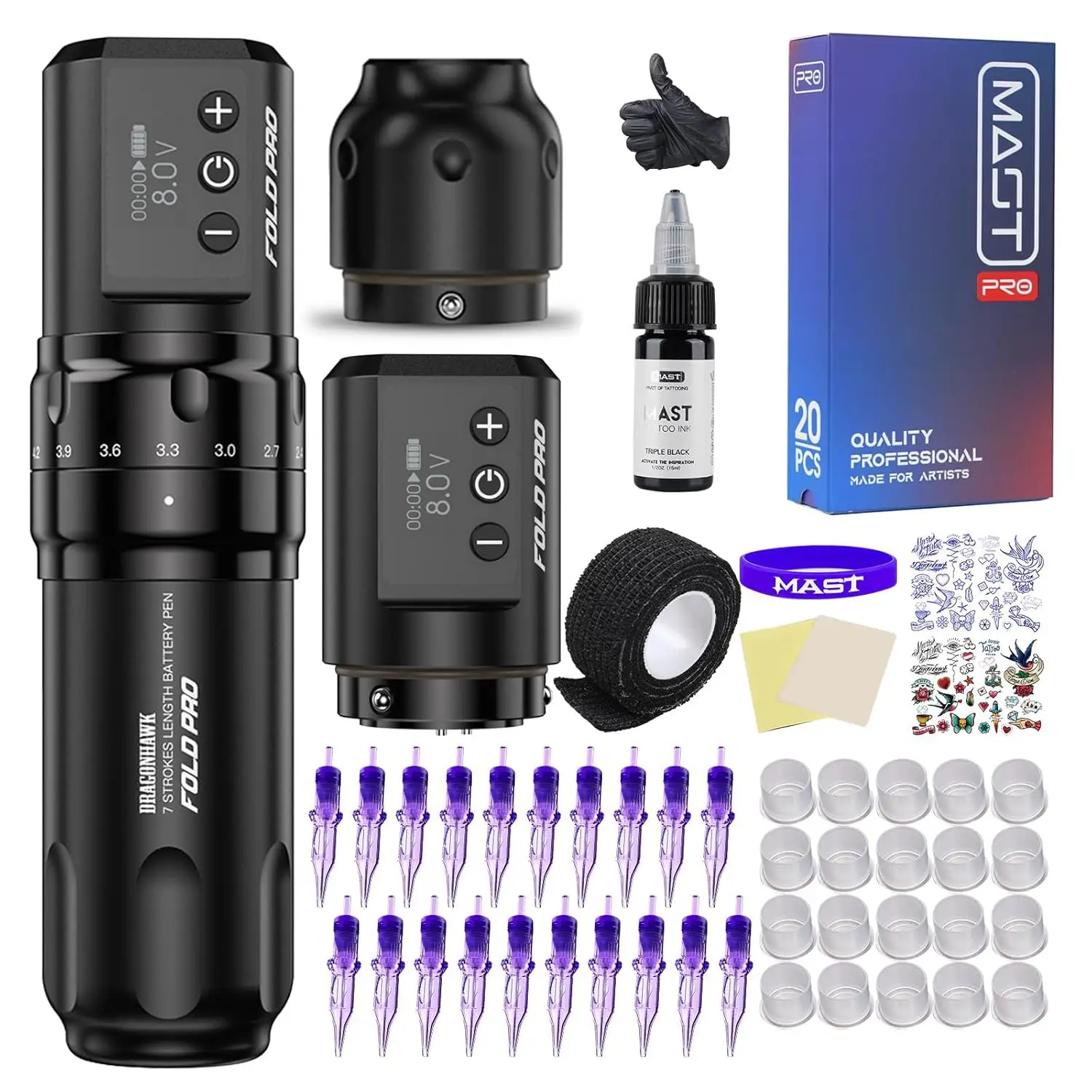 

Dragonhawk Fold Pro Wireless Tattoo Machine Pen Classical Edition 7 Strokes Power By Mcore-C2 1500mAh Battery Capacity