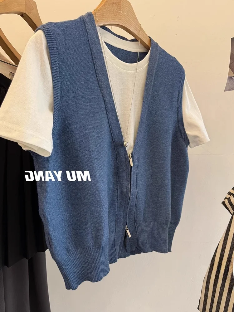 Confortável malha ort sve camiseta falso de duas peças design simples coreano sle feminino faionable verão topo poético lin