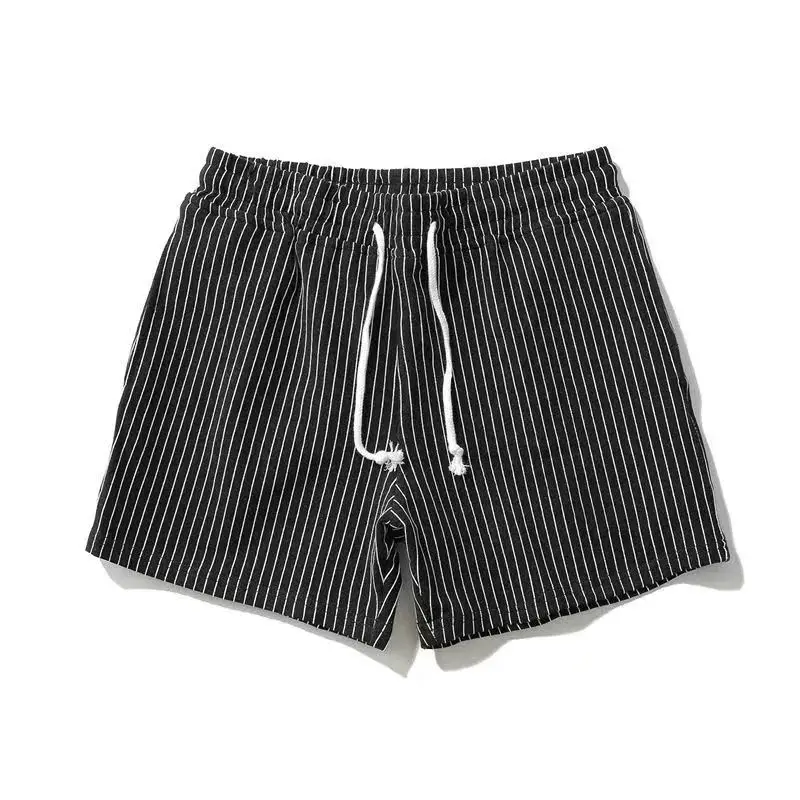 2024 New Summer High End Sports and Leisure Loose Drawstring Middle Waist Pocket Straight Striped Three Piece Pants for Men