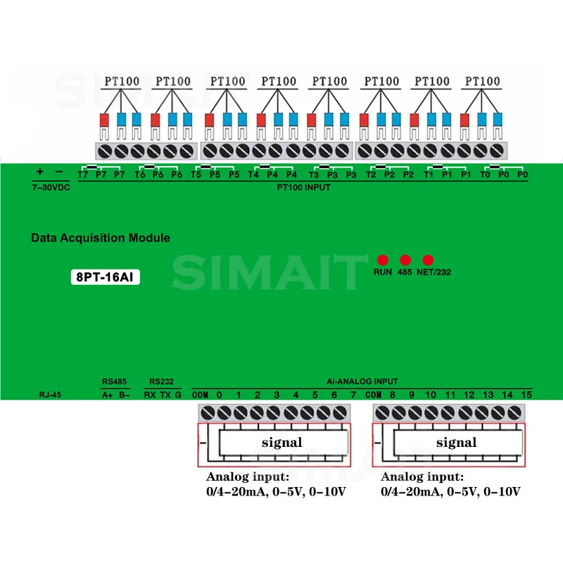 8PT-16AI 8-channel PT100 Temperature Acquisition 16-way Analog Input Modbus RTU TCP Combination Industrial Automation Controller