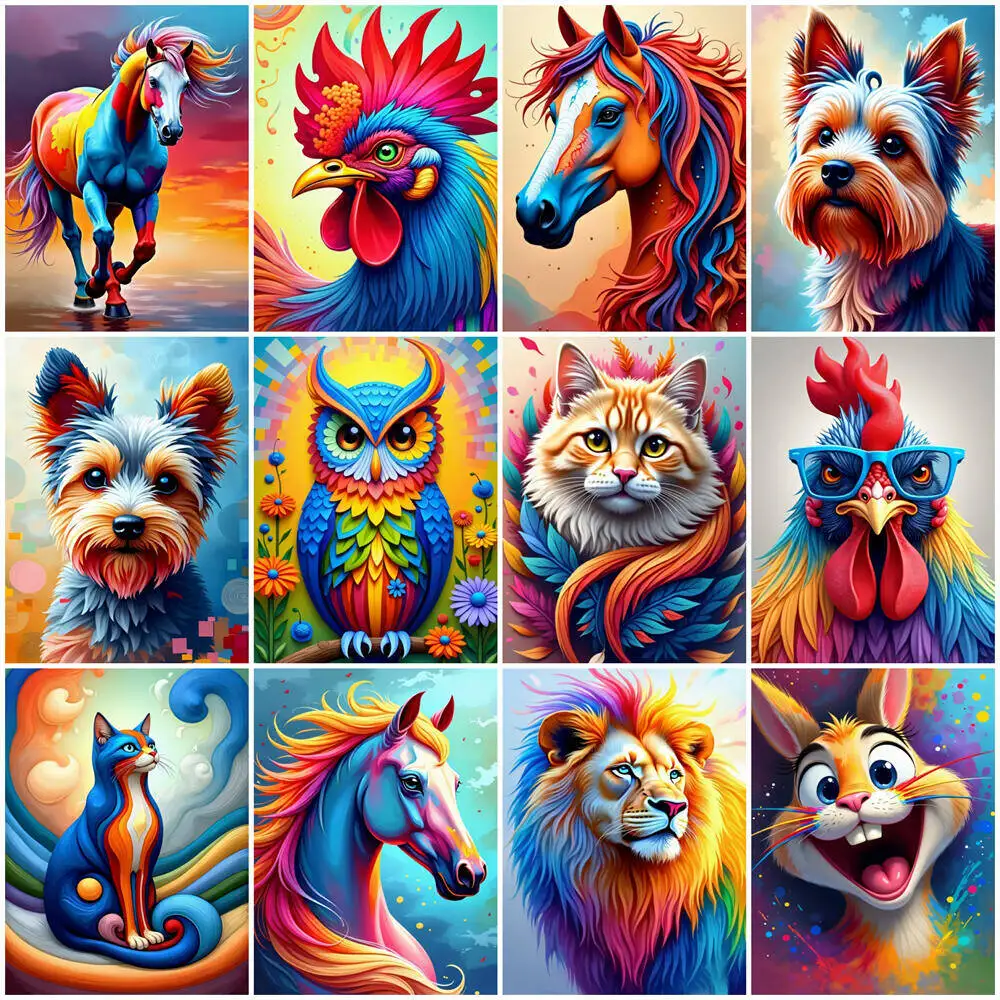 Niedliche Bunte Tier-Diamantmalerei Kunst DIY 5D Runde Steine Stickerei Löwe Katze Hund Huhn Pferd Hase Handwerk Kindergeschenke