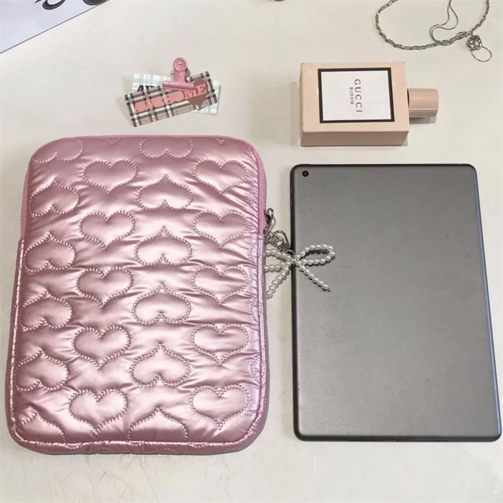 2024 13 15 inch Laptop Sleeve Men Women PU Notebook Carrying Case Heart Bowknot Puffy Storage Bag Air/Pro M2 M3