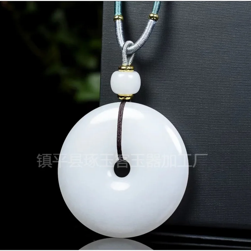 Xinjiang Golden Silk Amulet , Sheep Fat White Jade Peace Buckle Pendant, Guanyin Buddha Necklace