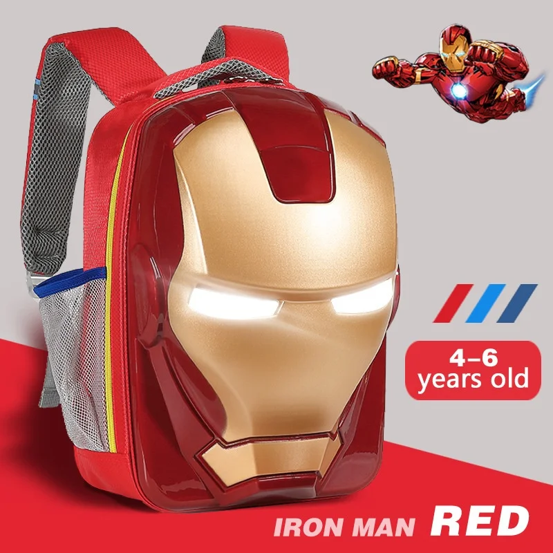 Popular Iron Man bolsa de libros luminosa jardín de infantes clase media gran clase niños 3d luminoso saliente Spider Man mochila regalos para niños