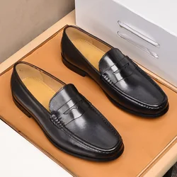 Vintage Top Layer Genuine Leather Slip on Loafers Breathable Moccasins Driving Design Casual Cowhide Shoes for Men