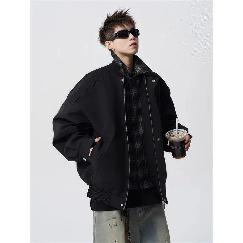 Bruin vluchtjack Vissersjack Heren herfst en winter Nieuw casual patchwork nep tweedelige jas Retro high-end reversjack