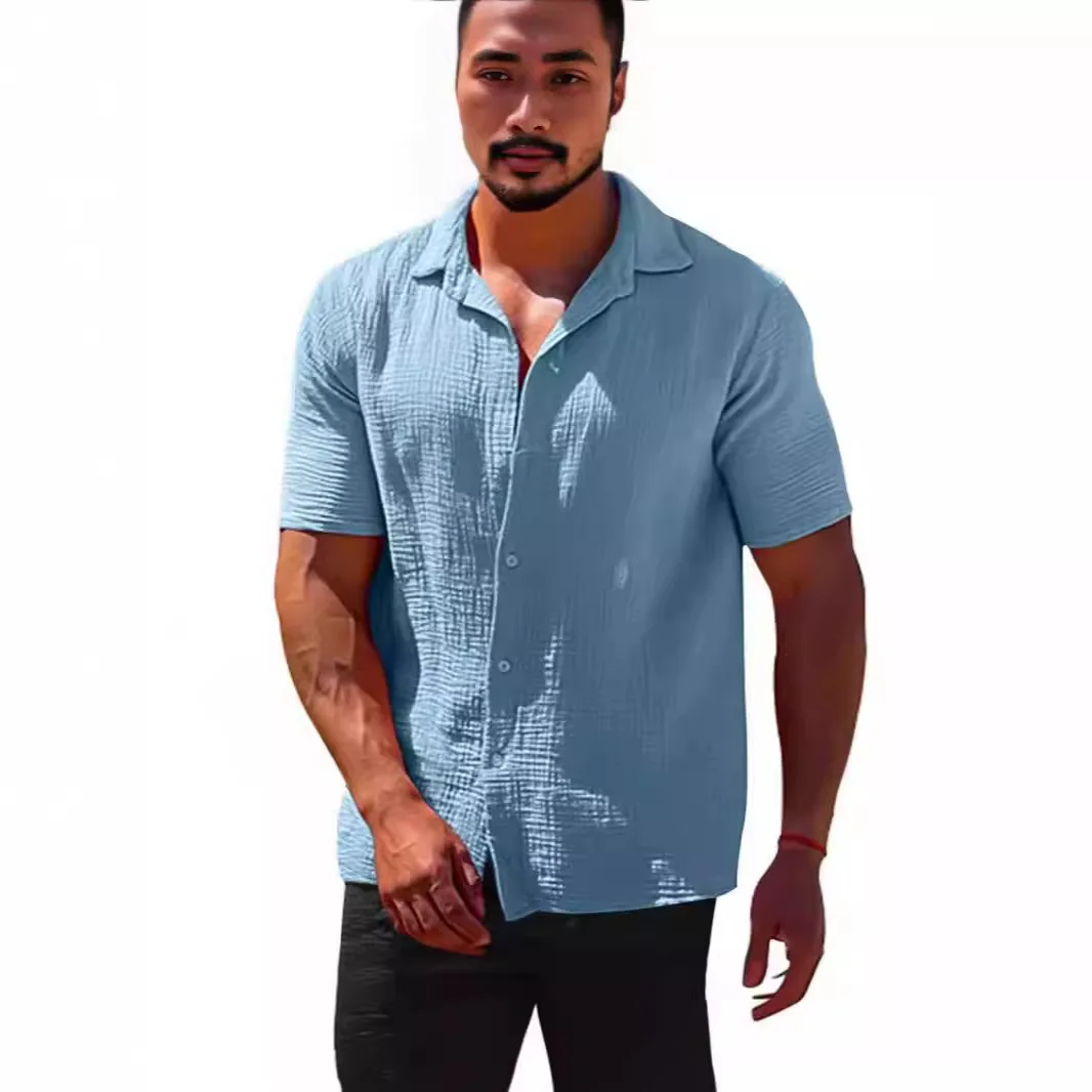 

Лето 2024, мужские повседневные однотонные ort Sve irt с пуговицами, свободный крой, тонкий материал с принтом, откидной воротник, летние irt