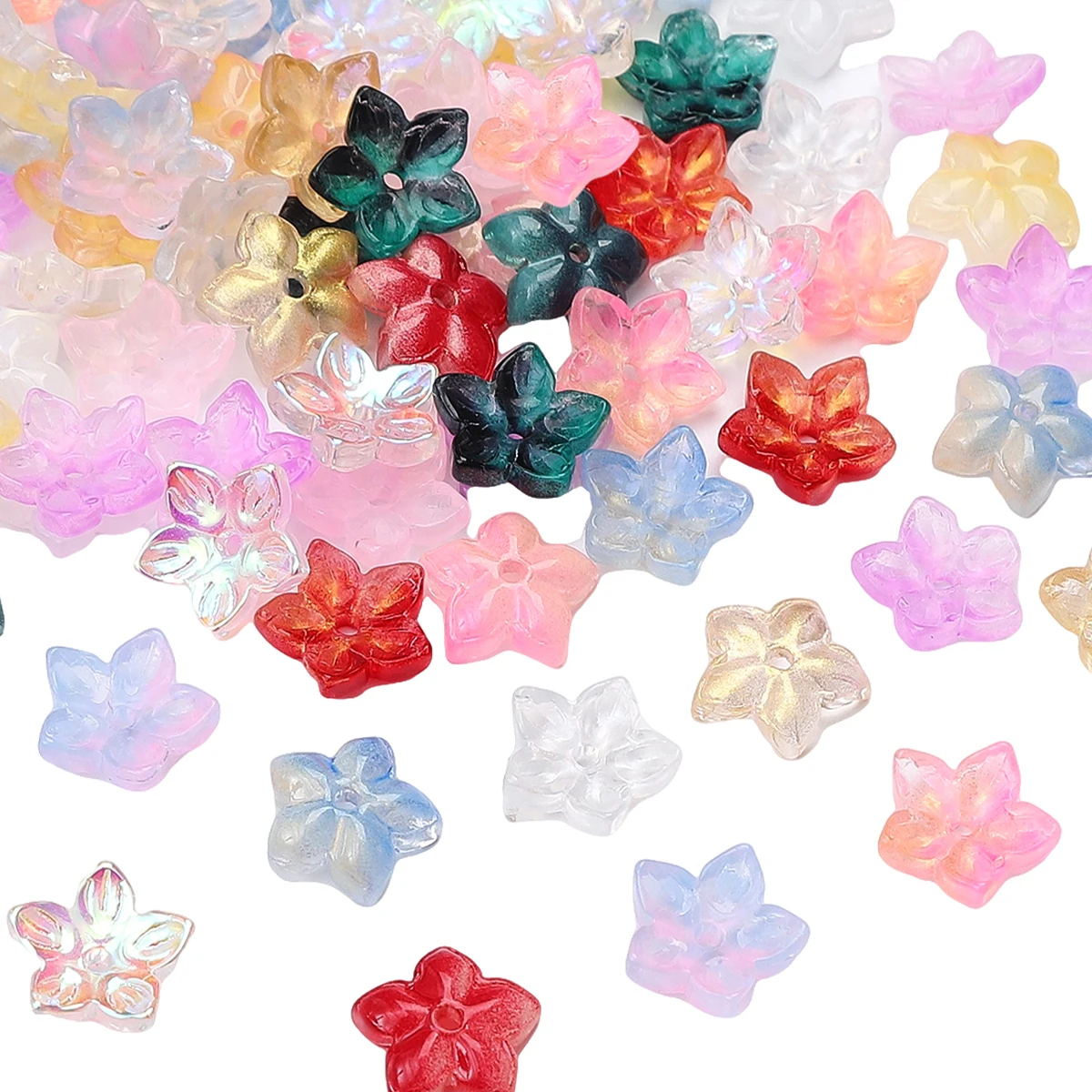 30pcs Colorful Gradient Flower Shape Glass Beads Pendant Loose Bead For DIY Jewelry Making Necklace Bracelet Charm Accessories view 5