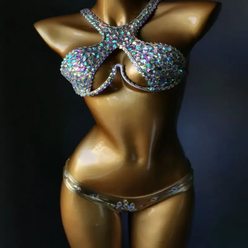 Maillot de bain bikini une pièce sexy, fendu, taille haute, sangle, diamant, dos ouvert, ensemble deux pièces, fête en boîte de nuit, déclin, nouveau, 2025