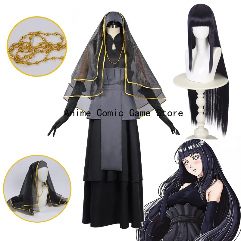 

IN STOCK Hyuga Hinata Cosplay Black Wedding Dress S-3XL Anime The Last Hinata Wig Halloween Party Outfits for Women