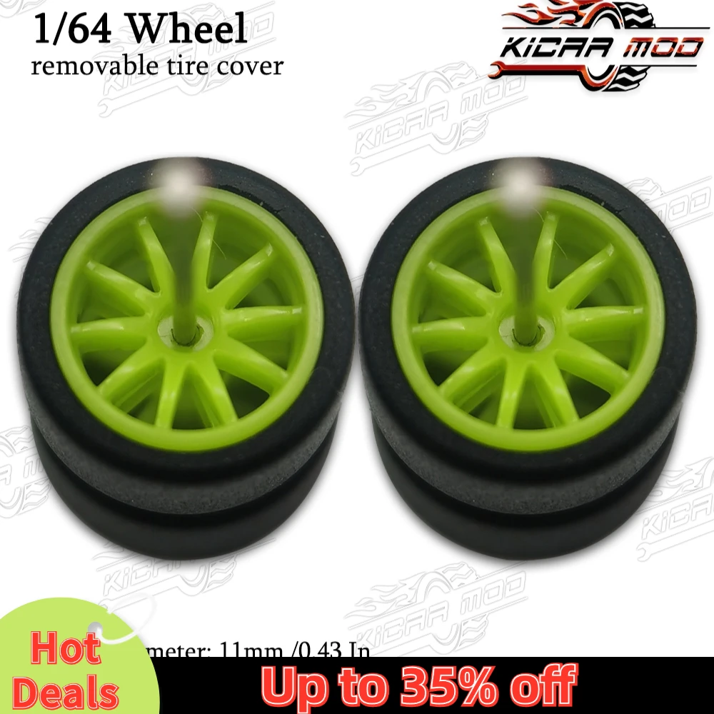 1/64 RLC Premium Wheels with Rubber Slick Tires for Hot Wheels 10 Spokes Model Car Refitting Parts D:11mm (1 Set)