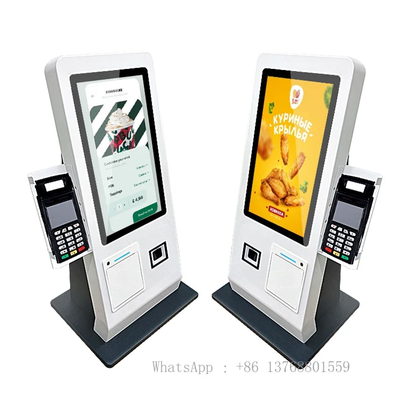 15.6 Inch Non Cash Payment Capacitive Touch Screen Kiosk With I3 Cpu Printer Ticket Kiosk For Restaurant